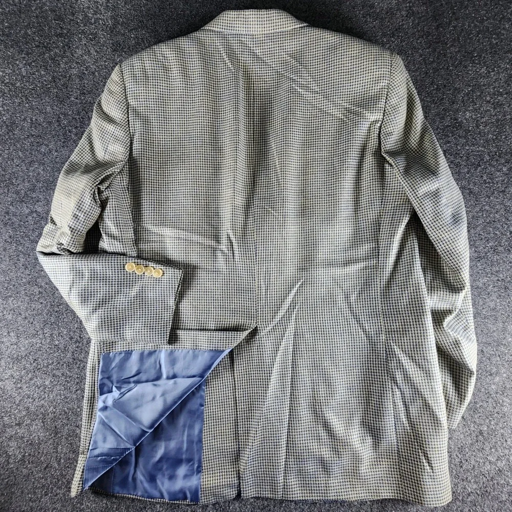 Samuelsohn‎ Mens 40R Silk Wool Houndstooth Sport Coat Blazer Blue & Tan EUC